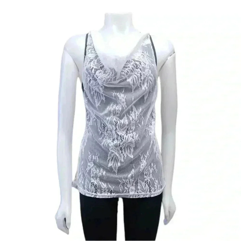 Dressfo Sleeveless Grey White  Lace Overlay Top Size Small